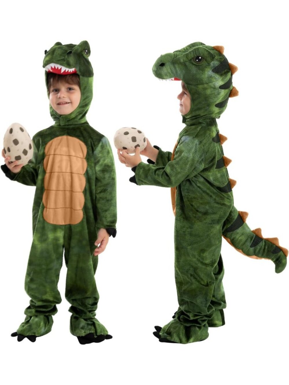 Realistic T-Rex Dinosaur Costume Jumpsuit for Halloween, Egg Included, Spooky